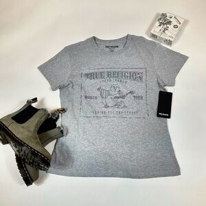 True Religion Heater  Grey Glitter Logo Tee Medium